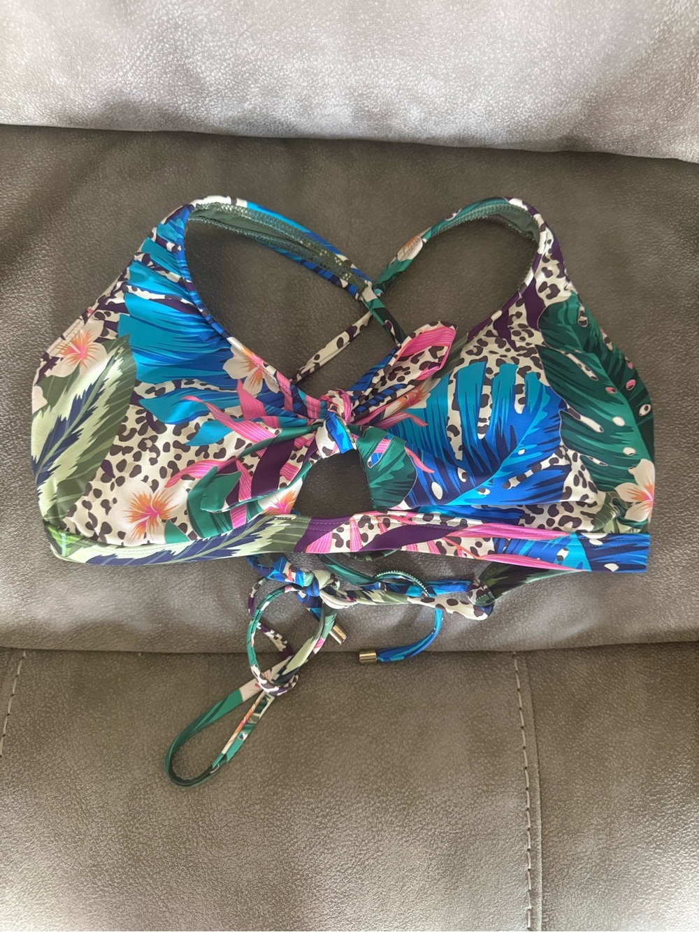 Floral Tropical Tie-Back Bikini Top and bottom - Blue/Green Print